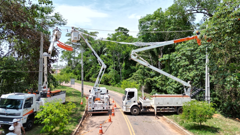 Photo of a construction crew building a canopy bridge over a Brazilian highway.
