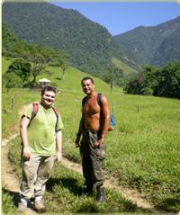 tracking tamarins in Brazil, scientist in field